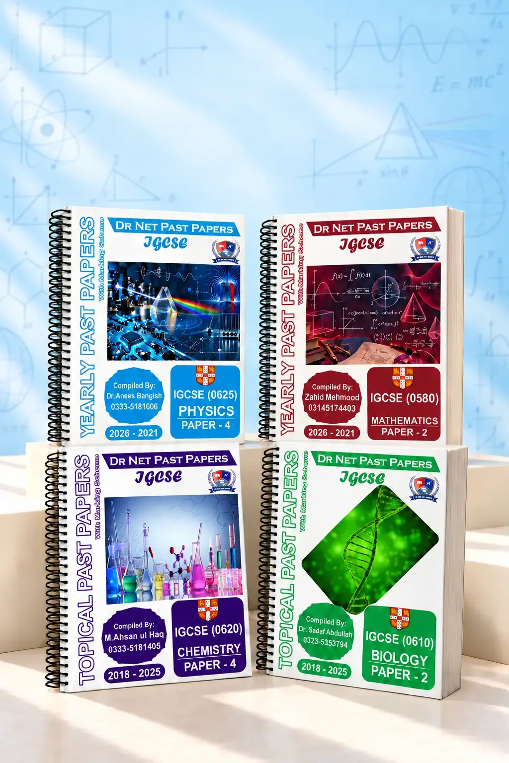 Topical and Yearly Past Papers ring-bound DR Net books with a subtle educational background