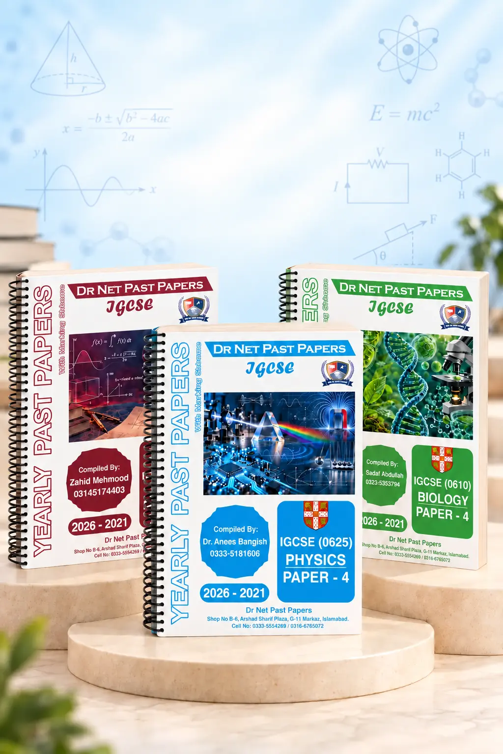 Yearly Past Papers ring-bound DR Net books with a subtle educational background